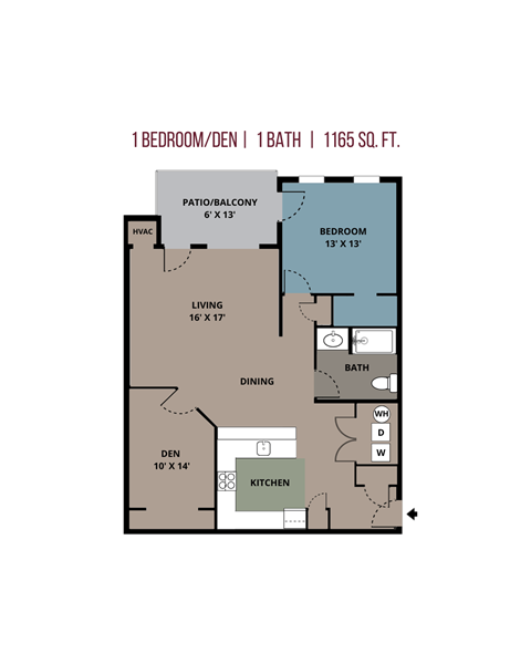 Floor plan for 1 bed, 1 bath